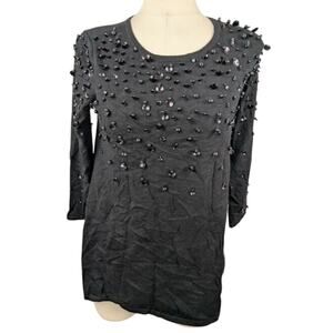 Alfani Womens Embellished Long Sleeve Pullover Swing Sweater Black Size XS *FLAW